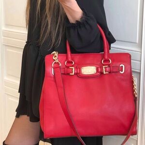 Michael Kors Red Leather Satchel with Gold Hardware